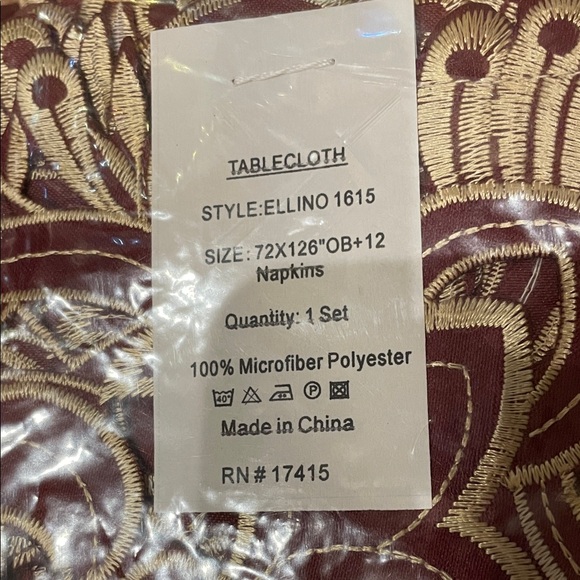 Elegant Burgandt and Gold Embroidered Tablecloth and Napkin Set - Picture 7 of 9